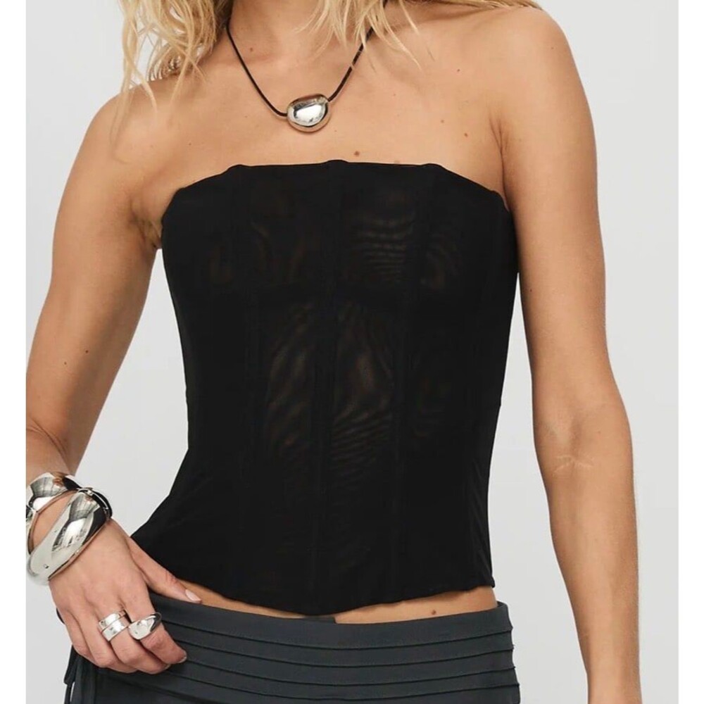 Princess Polly Oscuro Black Mesh Corset Top Longline Strapless US 6